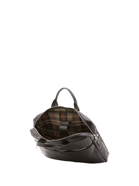 Slim Leather Briefcase Handbag - Black - Alessia Firenze