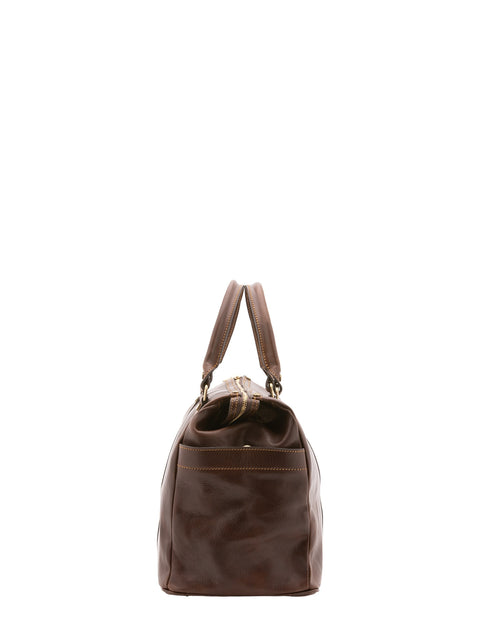 Classic Leather Travel Duffel Bag - Dark Brown - Alessia Firenze