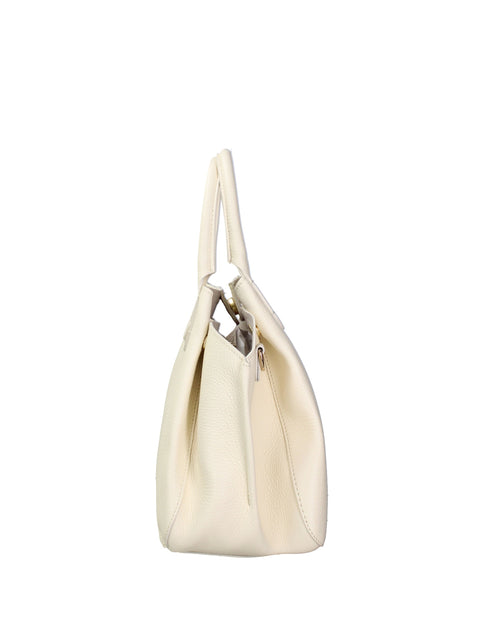 Women's Genuine Dollaro Leather Handbag – Off White – Made in Italy - Chiara Ferretti
