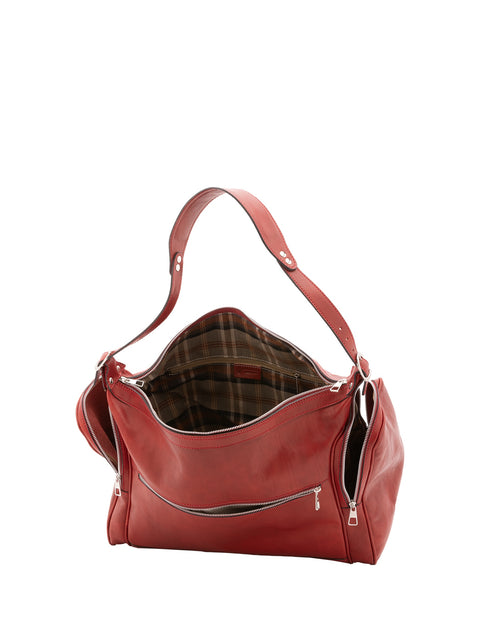 Leather Travel Duffel Bag - Red - Alessia Firenze