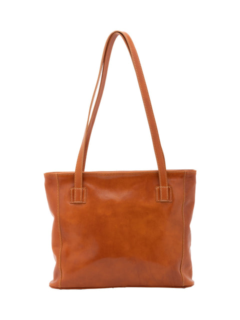 Women's Vacchetta Leather Large Double Compartment Shoulder Bag – Cognac – Made in Italy - I Fratelli