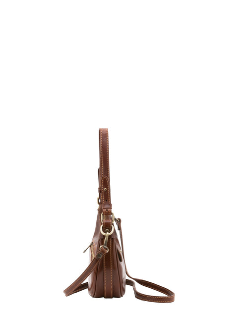 Women's Vacchetta Leather Shoulder Bag with Removable Strap – Brown – Made in Italy - I Fratelli