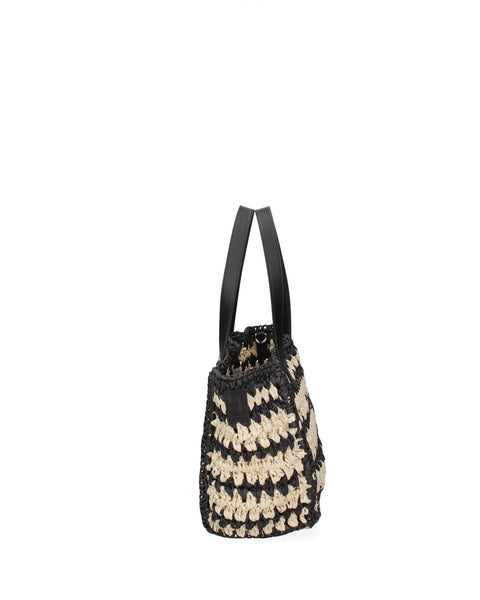 Black Woven Straw Top Handle Handbag Made in Italy – G12 - Viola Castellani