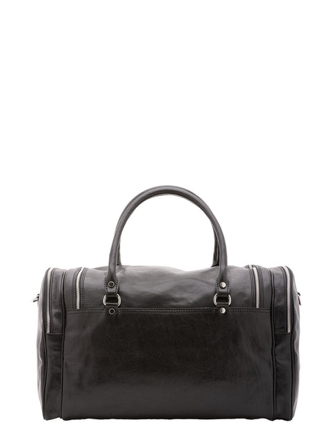 Large Leather Travel Duffel Bag - Black - Alessia Firenze
