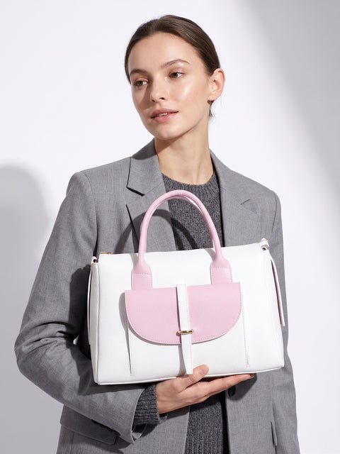 Women's Genuine Leather Handbag – White & Pink – Made in Italy - Chiara Ferretti