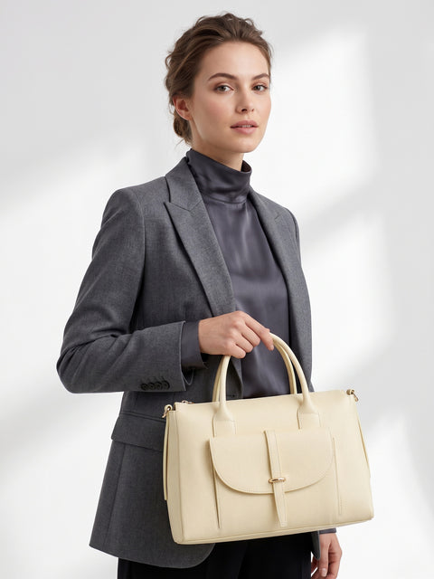 Women's Genuine Leather Handbag – Yellow & Cream – Made in Italy - Chiara Ferretti
