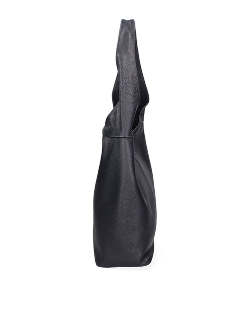 Women's Double Compartment Leather Hobo Shoulder Bag with Pouch – Midnight Blue – Made in Italy - Gave Lux