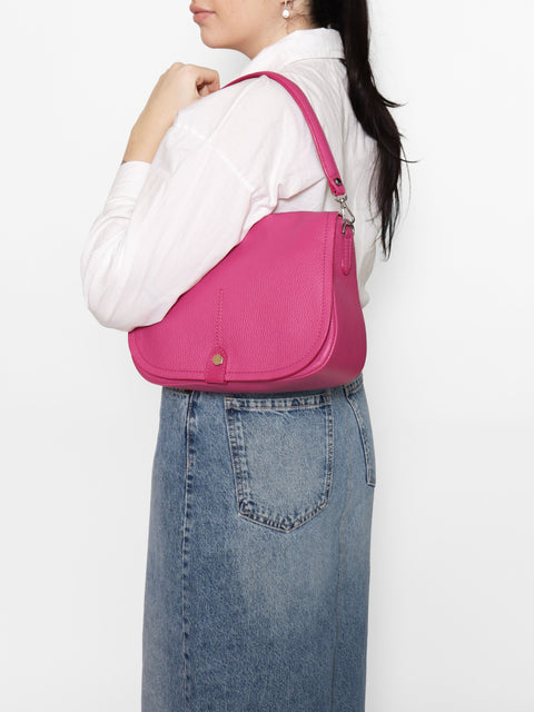 Genuine Leather Leather Shoulder Crossbody Bag Made in Italy – Fuchsia - Viola Castellani