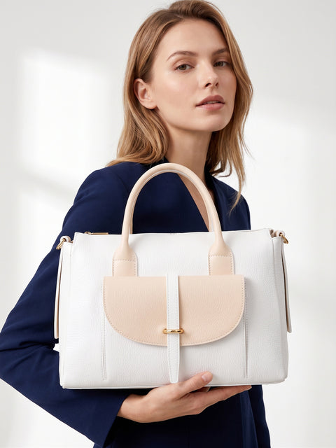 Women's Genuine Leather Handbag – White & Cream – Made in Italy - Chiara Ferretti