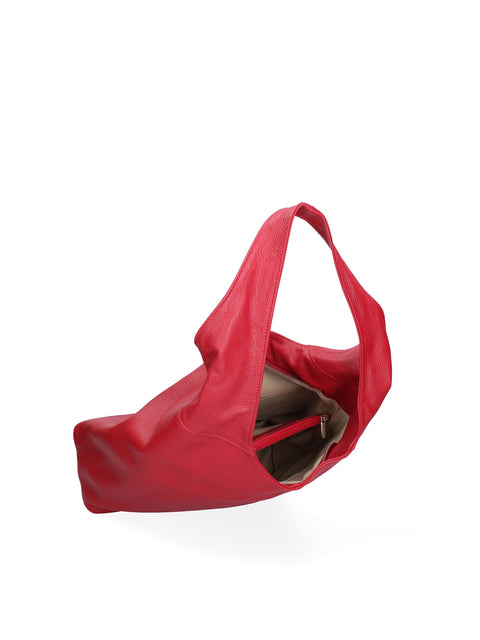 Women's Double Compartment Leather Hobo Shoulder Bag with Pouch – Red – Made in Italy - Gave Lux