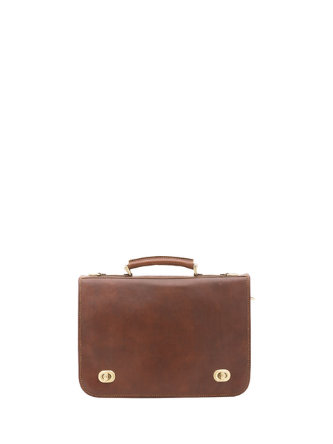 Premium Leather Briefcase Handbag - Brown - Alessia Firenze