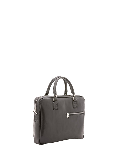 Double Compartment Leather Briefcase - Black - Alessia Firenze