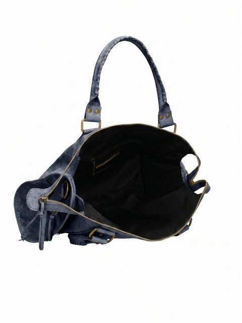 Women's Suede Leather Shoulder Bag with Removable Strap – Navy Blue – Made in Italy - Gave Lux