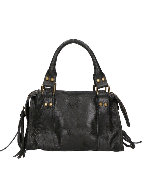 Women's Suede Leather Shoulder Bag with Removable Strap – Black – Made in Italy - Gave Lux