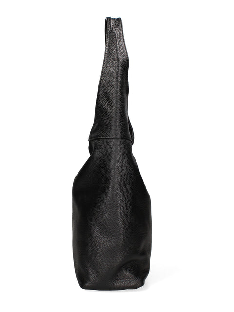 Women's Double Compartment Leather Hobo Shoulder Bag with Pouch – Black – Made in Italy - Gave Lux