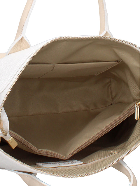 Women's Genuine Leather Handbag – White & Cream – Made in Italy - Chiara Ferretti