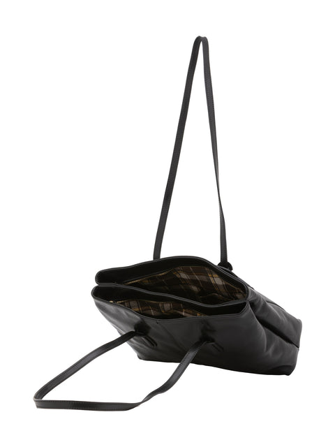 Women's Vacchetta Leather Double Compartment Shoulder Bag – Black – Made in Italy - I Fratelli
