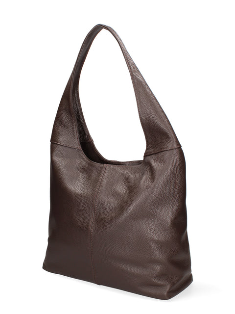Women's Double Compartment Leather Hobo Shoulder Bag with Pouch – Dark Brown – Made in Italy - Gave Lux