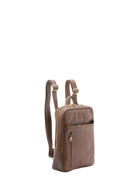 Urban Leather Backpack with Multiple Zip Pockets - Dark Brown - Alessia Firenze