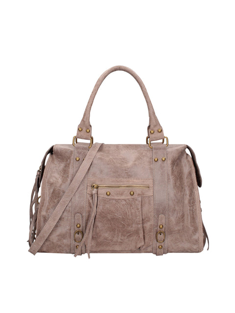 Women's Suede Leather Shoulder Bag with Removable Strap – Dark Taupe – Made in Italy - Gave Lux