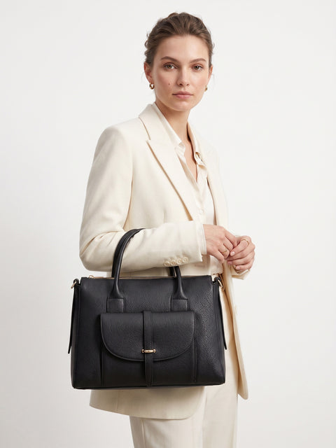 Women's Genuine Leather Handbag – Black D28 - Chiara Ferretti