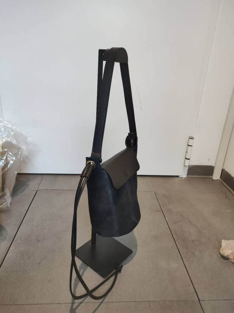 Women's Genuine Leather Shoulder Bag – Black Suede & Dollaro Leather – Made in Italy - Chiara Ferretti