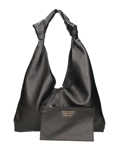 Black Genuine Leather Leather Shoulder Tote Bag Made in Italy – Black - Viola Castellani