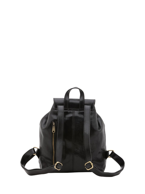 Women's Vacchetta Leather Drawstring Shoulder Bag with Front Open Pockets – Black – Made in Italy - I Fratelli