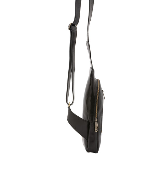 Men's Vacchetta Leather Crossbody Bag with Triple Front Zip Pockets – Black – Made in Italy - I Fratelli