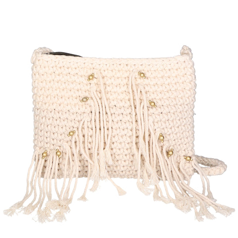 Women's Cotton Bag with Fringes– Beige – Made in Italy - Gave Lux