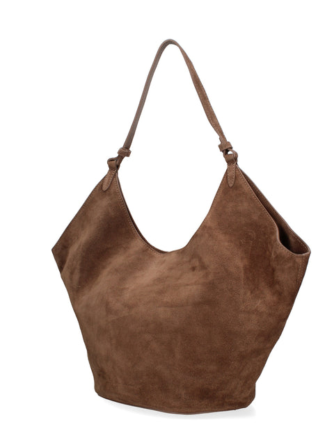 Women's Large Suede Leather Tote Bag with Pouch – Taupe – Made in Italy - Gave Lux