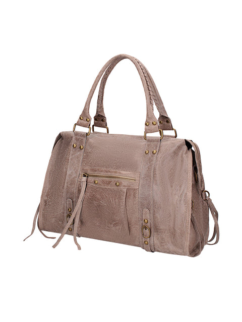 Women's Suede Leather Shoulder Bag with Removable Strap – Dark Taupe – Made in Italy - Gave Lux