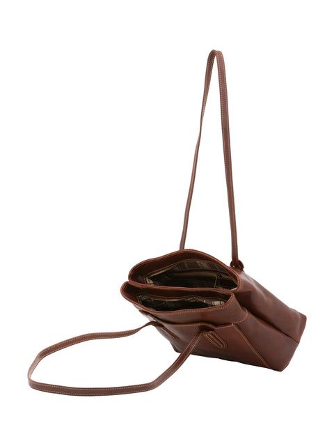 Women's Vacchetta Leather Classic Shoulder Bag – Brown – Made in Italy - I Fratelli