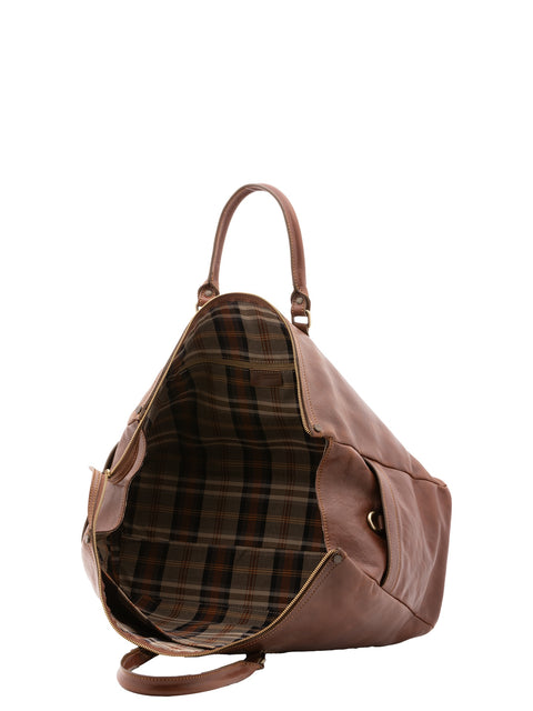 Italian Leather Travel Duffel Bag - Brown - Alessia Firenze