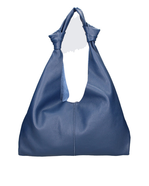Blue Genuine Leather Leather Shoulder Tote Bag Made in Italy – Blue - Viola Castellani