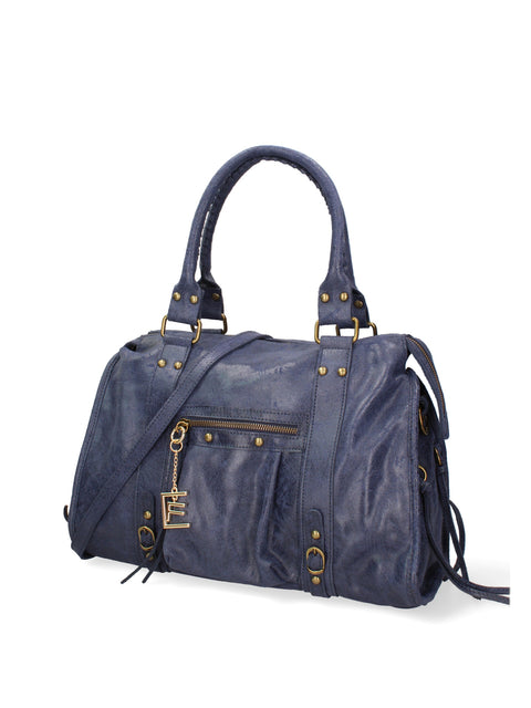 Women's Genuine Leather Handbag – Navy Blue – Made in Italy - Chiara Ferretti