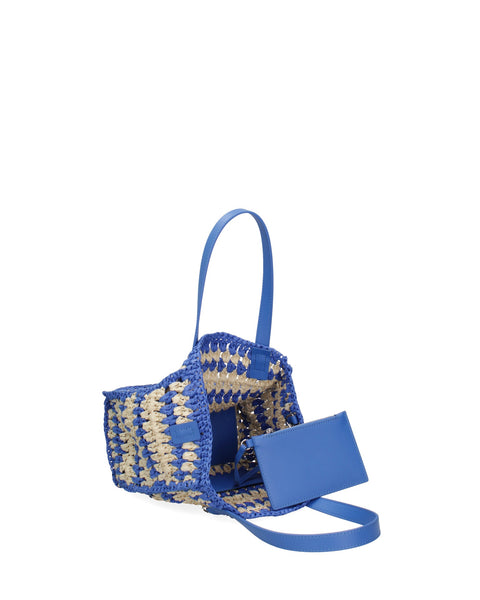 Blue Woven Straw Top Handle Handbag Made in Italy – G88A - Viola Castellani