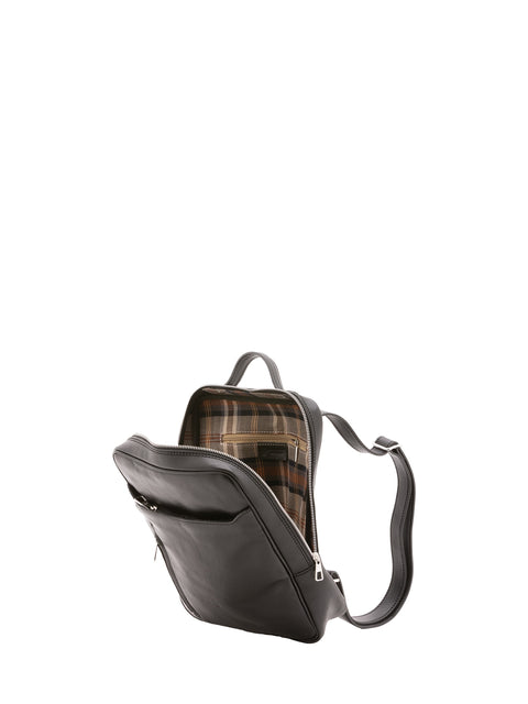 Urban Leather Backpack with Multiple Zip Pockets - Black - Alessia Firenze