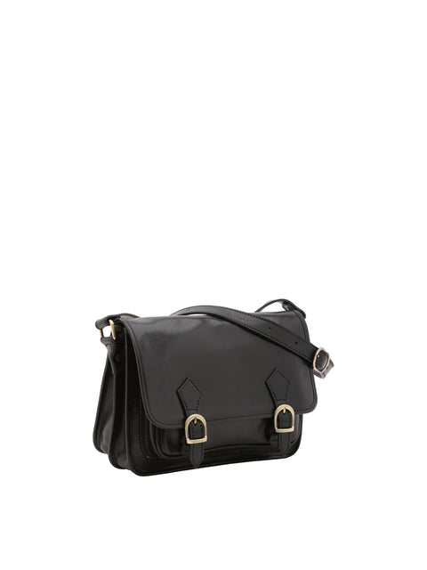 Women's Vacchetta Leather Crossbody Bag with Dual Zip Compartments – Black – Made in Italy - I Fratelli