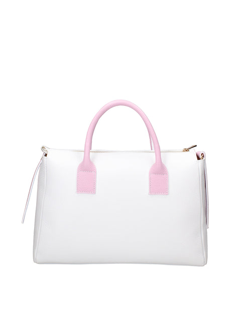 Women's Genuine Leather Handbag – White & Pink – Made in Italy - Chiara Ferretti