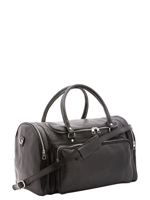 Large Leather Travel Duffel Bag - Black - Alessia Firenze