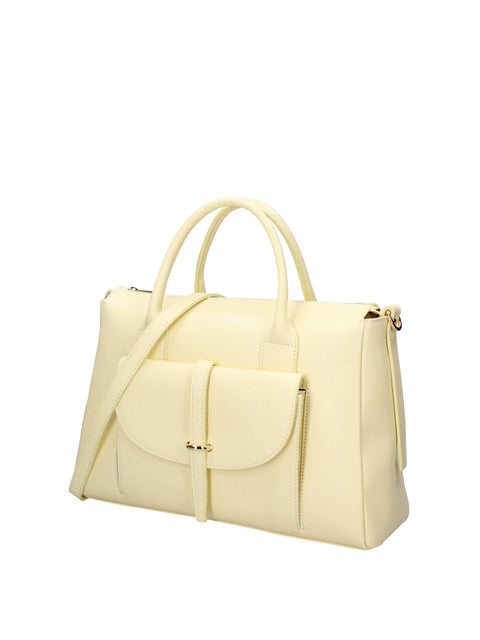 Women's Genuine Leather Handbag – Yellow & Cream – Made in Italy - Chiara Ferretti