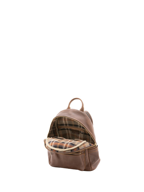 Compact Genuine Leather Backpack - Dark Brown - Alessia Firenze