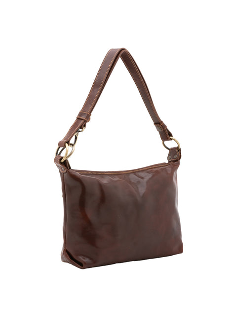Women's Vacchetta Leather Classic Shoulder Bag – Dark Brown – Made in Italy - I Fratelli