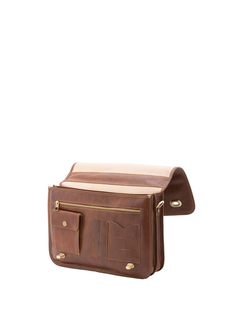 Premium Leather Briefcase Handbag - Brown - Alessia Firenze