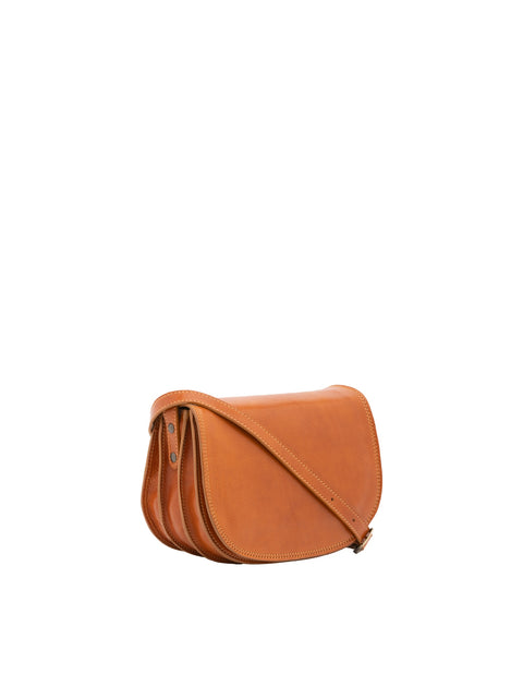 Women's Vacchetta Leather Triple Compartment Crossbody Bag – Cognac – Made in Italy - I Fratelli