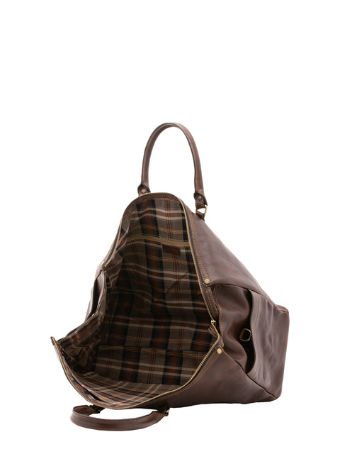 Classic Leather Travel Duffel Bag - Dark Brown - Alessia Firenze