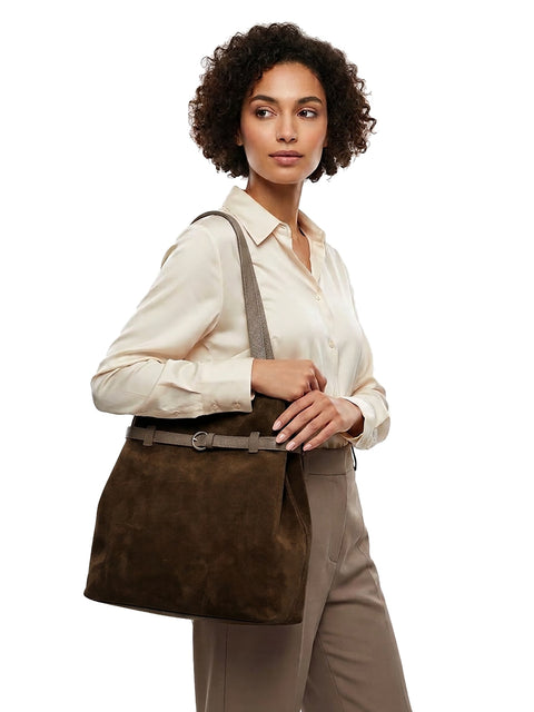 Women's Genuine Leather Handbag – Mocha - Chiara Ferretti