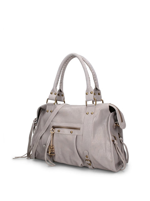Women's Genuine Leather Handbag – Light Grey – Made in Italy - Chiara Ferretti