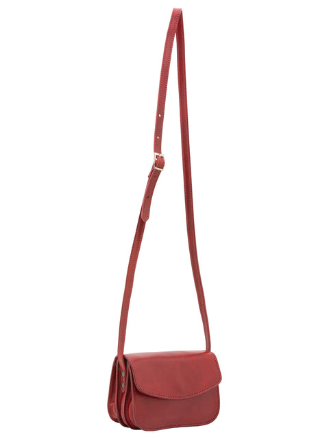 Women's Vacchetta Leather Mini Triple Compartment Crossbody Bag – Red – Made in Italy - I Fratelli